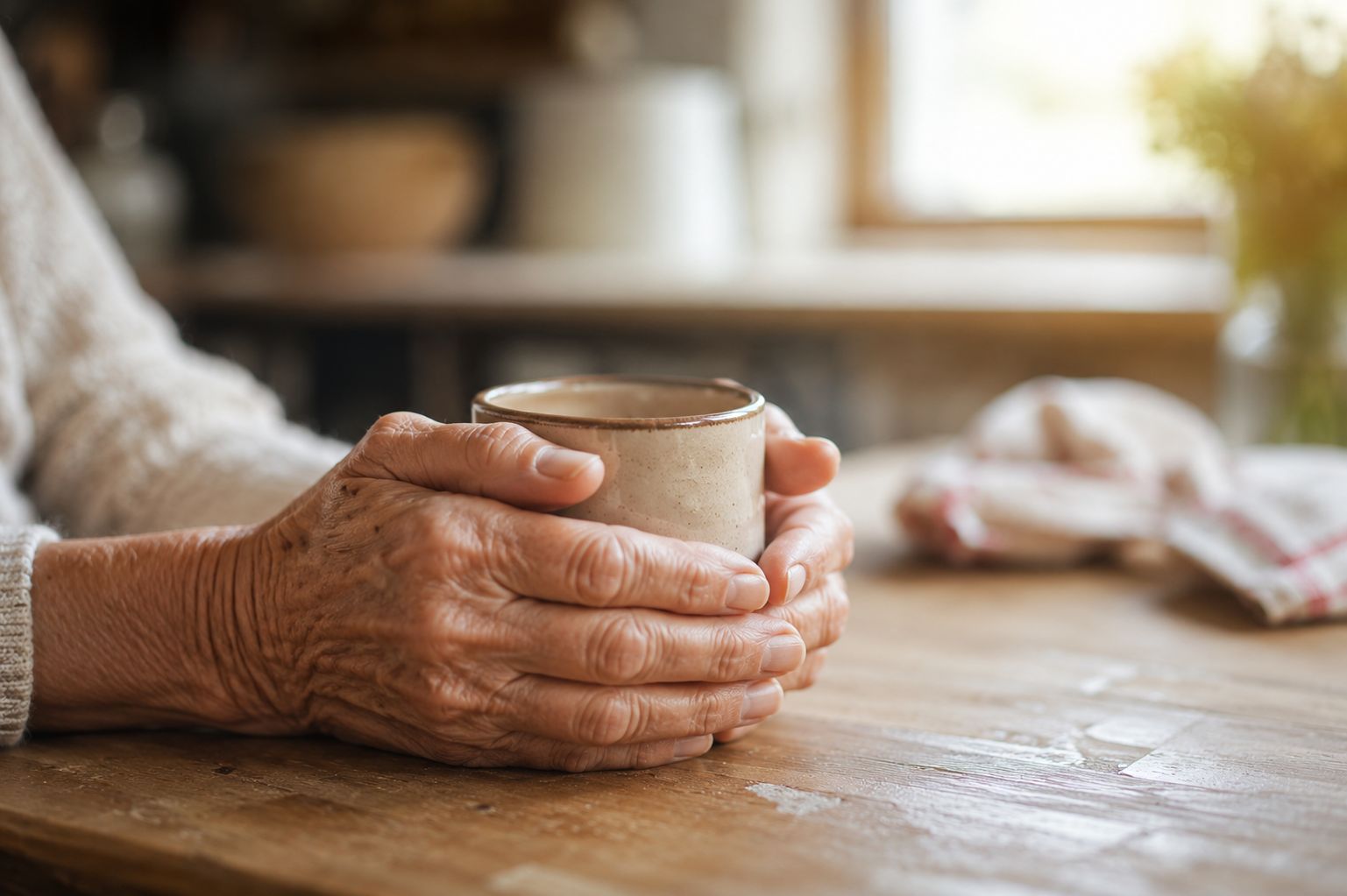Mothering hands held in a warm interior light