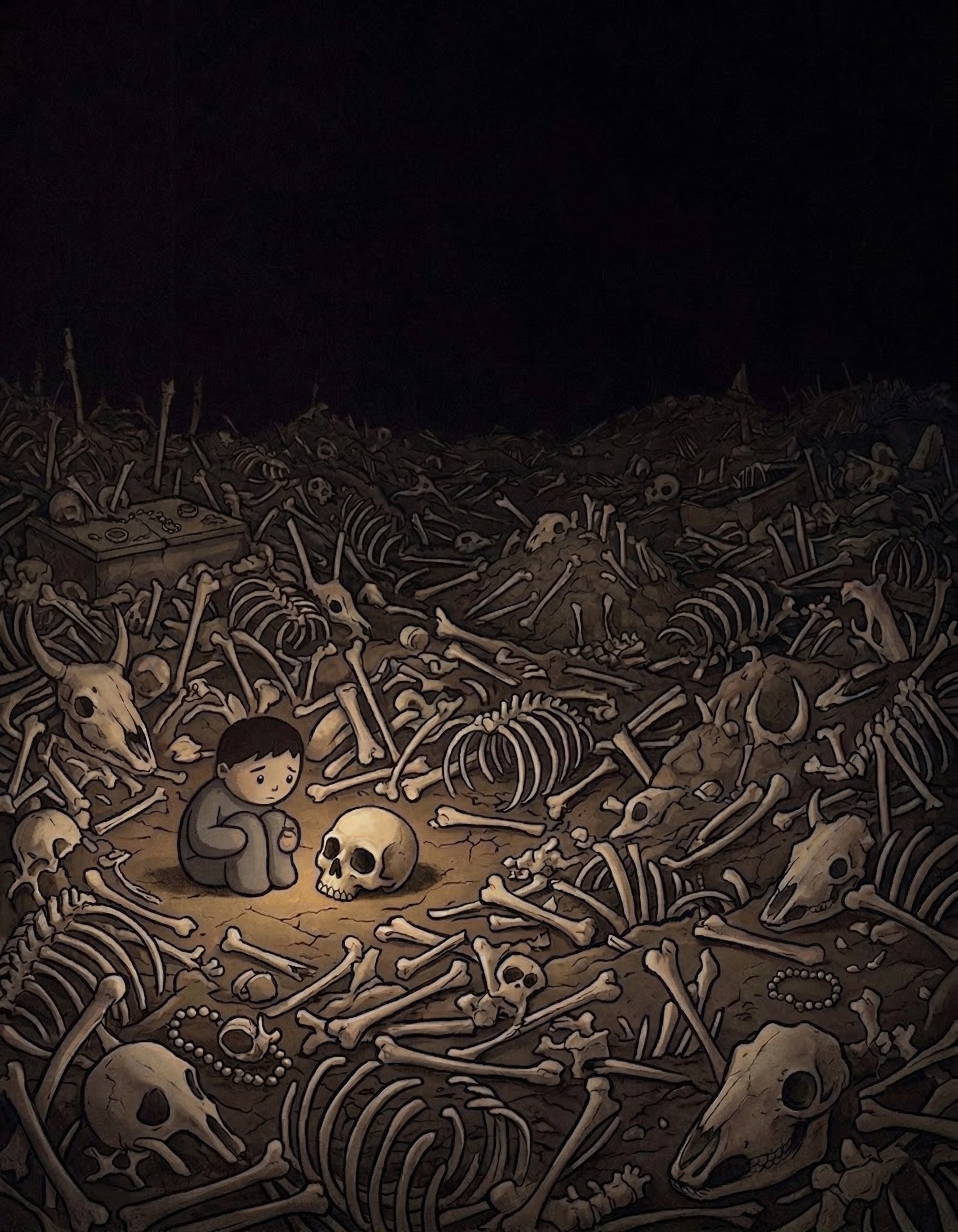 The same child still crouched in the dark corner, the warm glow now faint and distant, as years of unanswered prayer press in