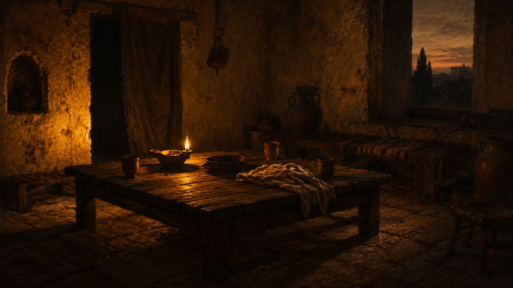 Lamplight in the upper room on the last night